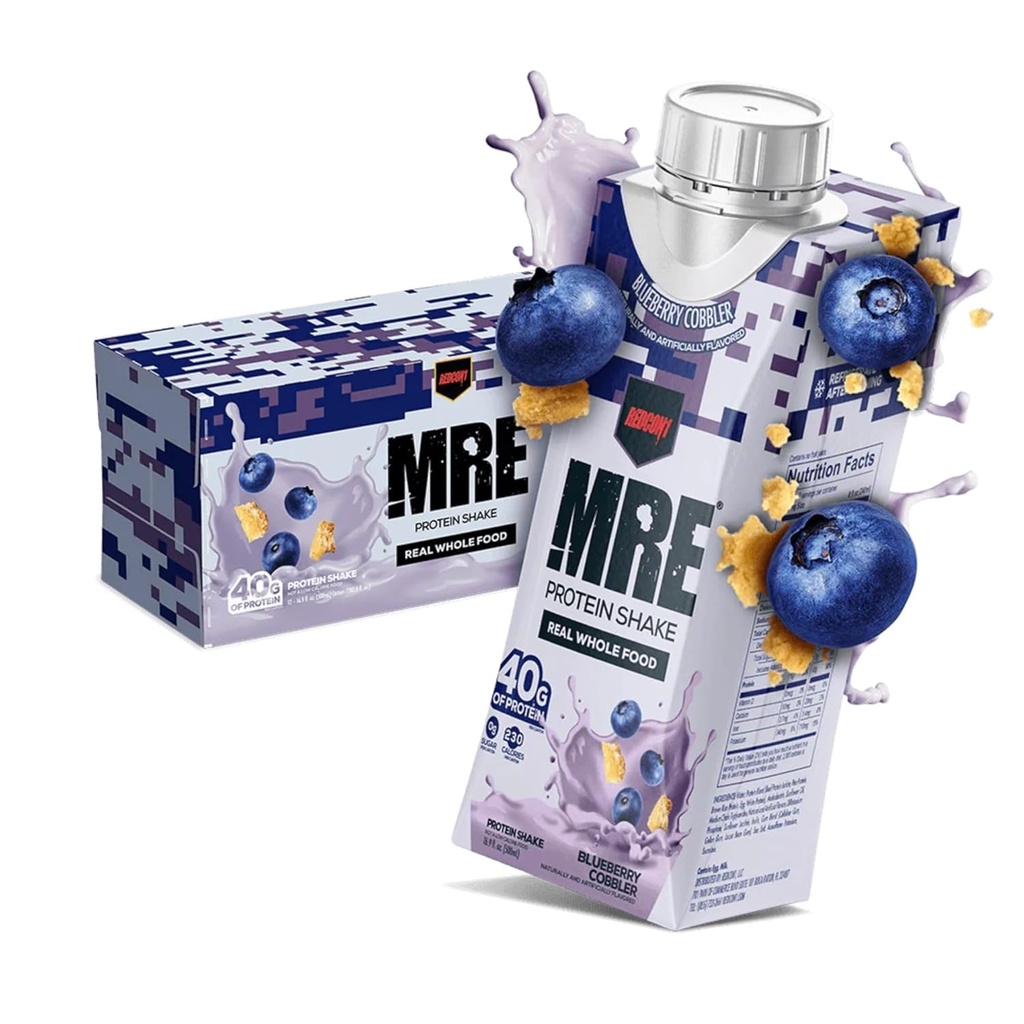 REDCON1 MRE מוכן לשתות חלבונים שייק, Blueberry Cobbler - Lactose + Whey Free RTD חלבון עשוי עם Real Whole מזון תבלינים - Keto-ידידותי וקל לשקת תזונה (12 Pack)