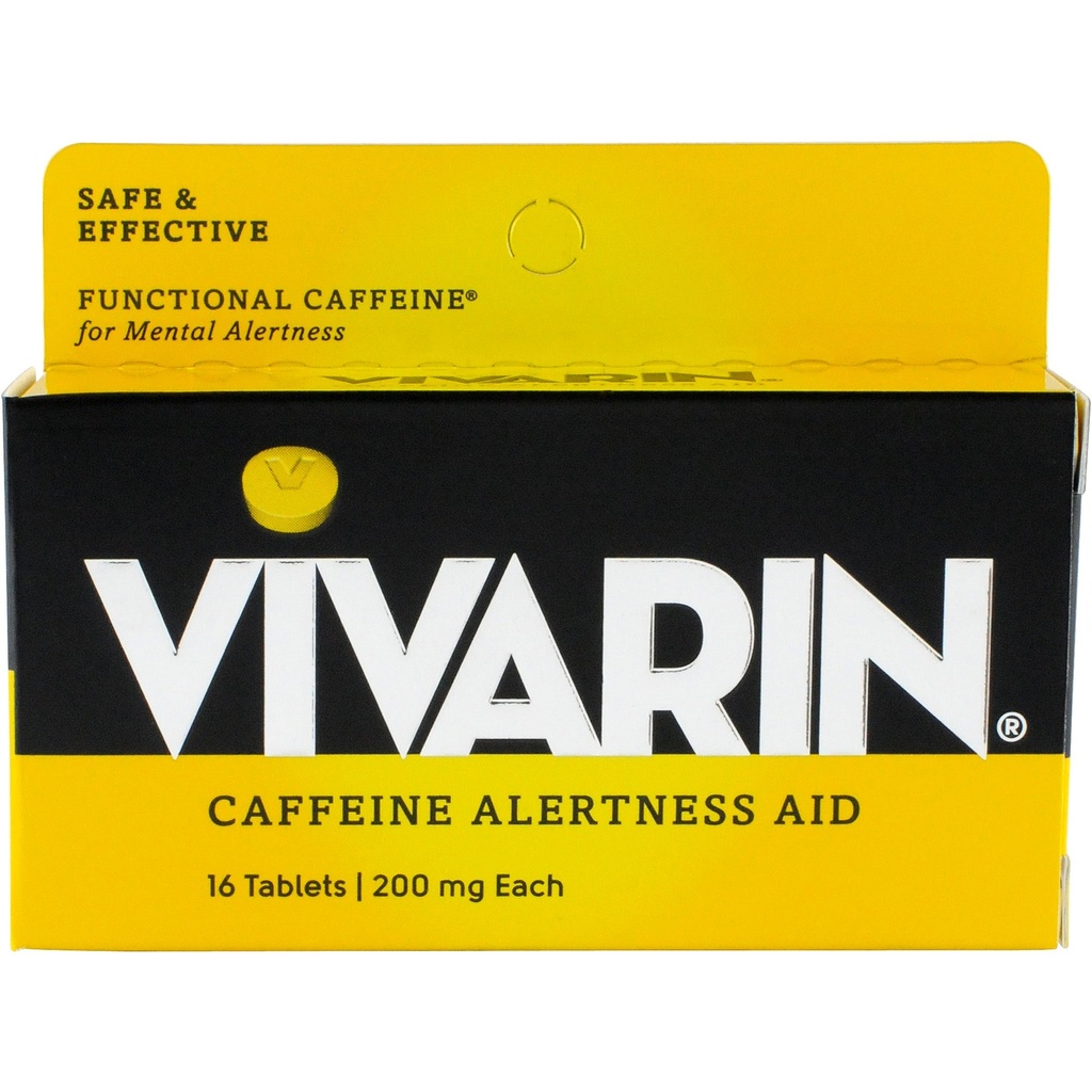 Vivarin, Caffeine Pills, 200mg Caffeine in Each Tablet, Safely and Effectively Helps You Stay Awake, Alertness Aid, Energy Supplement, 16 Tablets - 1 Pack