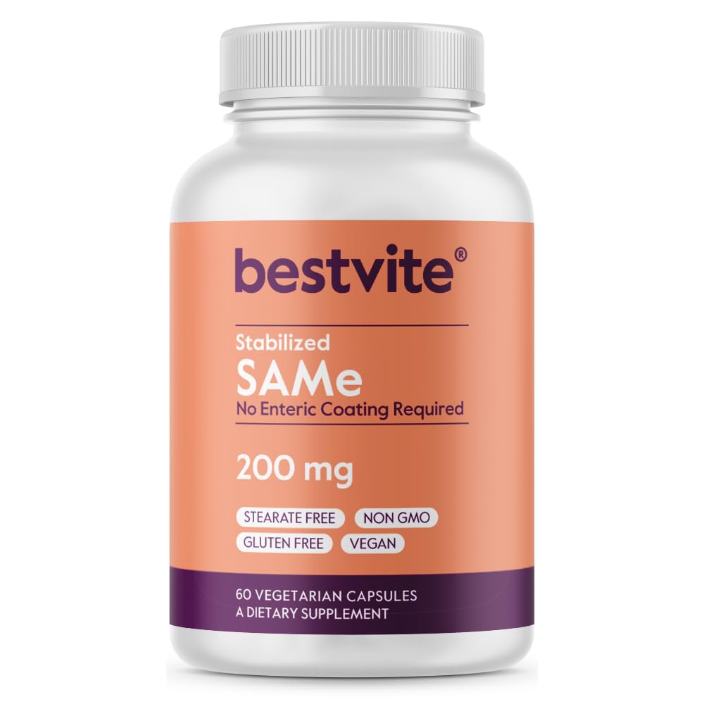 BestVITE SAM-e 200 מ"ג Stabilized (60 קפסולות צמחוניות) - Easy to Swallow קפסולת Form - No Enteric Coat Needed - No Titanium Dioxide - No Stearates - טבעוני - Non GMO - Gluten Freeten Freeten Freeten Freeten