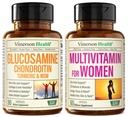 Glucosamine Chondroitin Turmeric + Multivitamin עבור נשים 2-Bottle תוספת Bundle עבורה.תגובה בריאה Immune, תמיכה משותפת, נכסים נוגדי חמצון