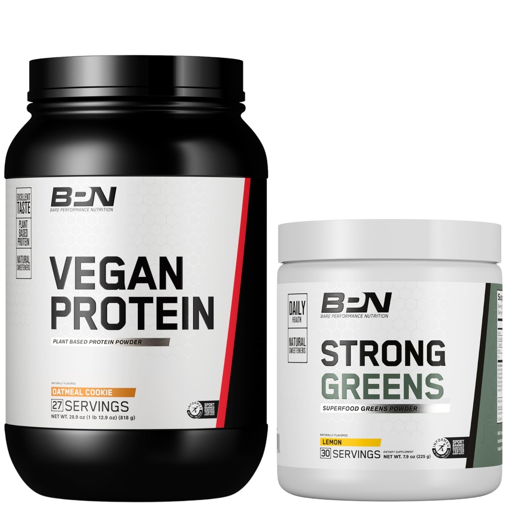 BARE PERFORMANCE NUTRITION BPN טבעוני Oatmeal חלבון + ירוק חזק לימון Bundle