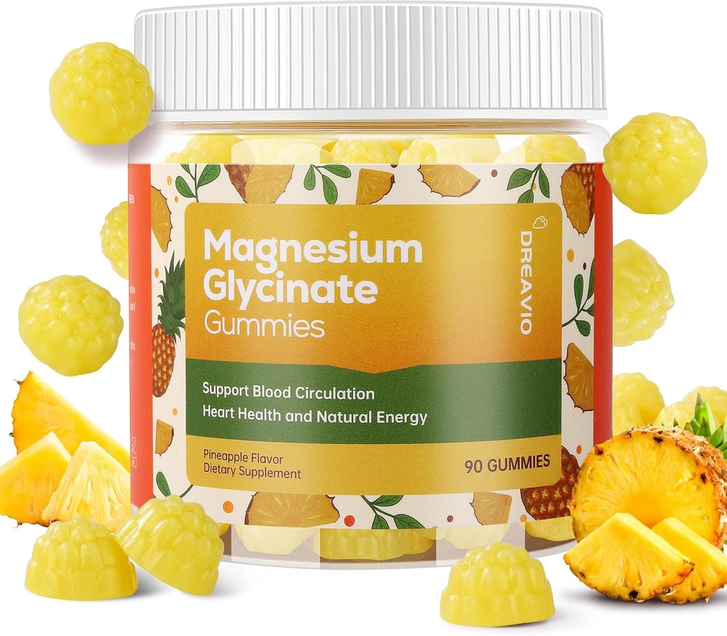 90 Count Magnesium Glycinate Gummies 400 מ"ג ו / Ashwagandha תוסף - סוכר חינם Zinc Magnesium Glycinate תוסף Ashwagandha חניכיים למבוגרים Pineapple Flavor