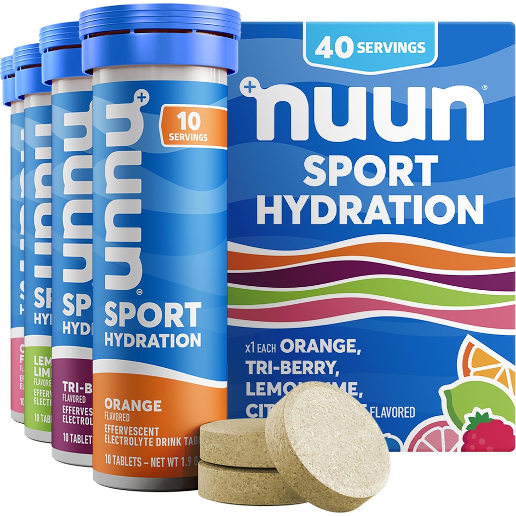 Nuun Sport Electrolyte Tablet עם Magnesium, Calcium, Potassium, Chloride & Sodium, Gluten Free & טבעוני, מעורב פלברס, 4 Pack (40 משרתים Total)