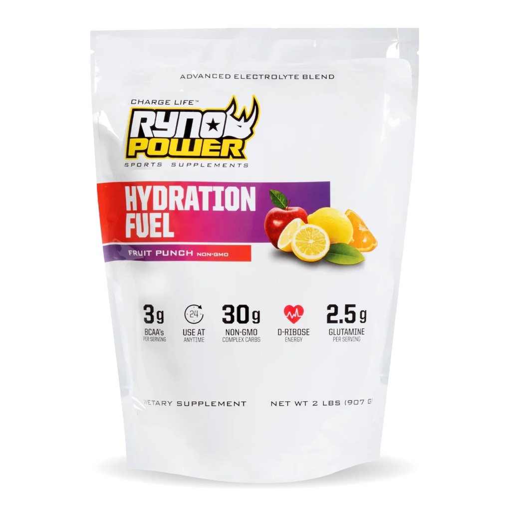 Ryno Power hydrotion דלק אלקטרוליט שתי לערבב 2lb (20 משרתות) "Fruit Punch" - Advanced Electrolyte Formula + BCAA's - Gluten Free - Sustained Energy andשרירים Recovery