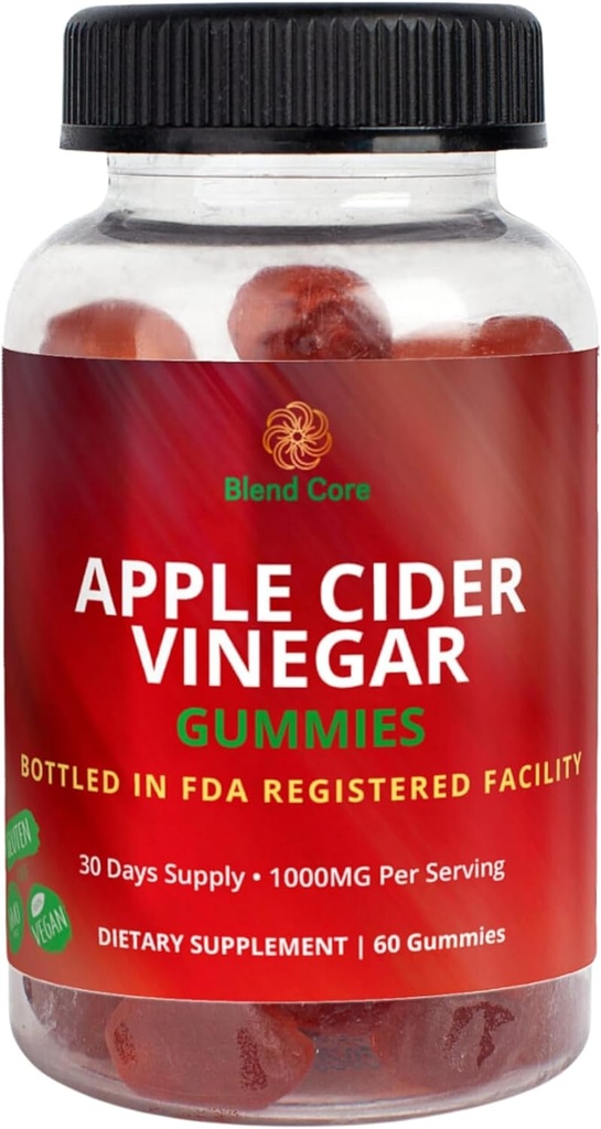Apple Cider Vinegar Gummies עם ויטמין B12 - טבעוני, Gluten-Free, non-GMO - Apple & Purple Carrot Flavored - 1000mg ACV - 60 חניכיים, 30 יום אספקה