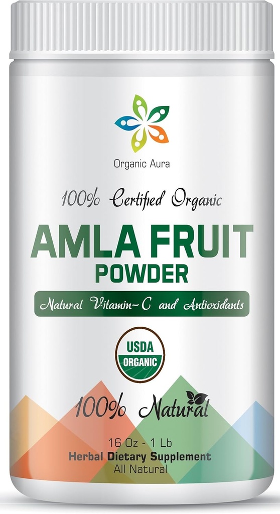 Aura Amla אבקת 16Oz - 1Lb. Powerhouse של ויטמין C. מקור גדול של אנטי-חמצן. תמיכה ב- Immunity and Vitality.