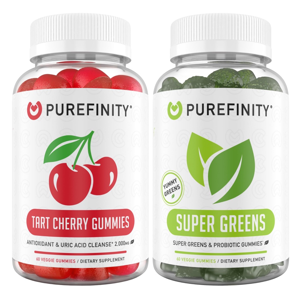 קיבולת Tart Cherry ו Super Greens Gummies Bundle (Uric Acid Flush & ניקויse עם היומיים הירוקים שלך)