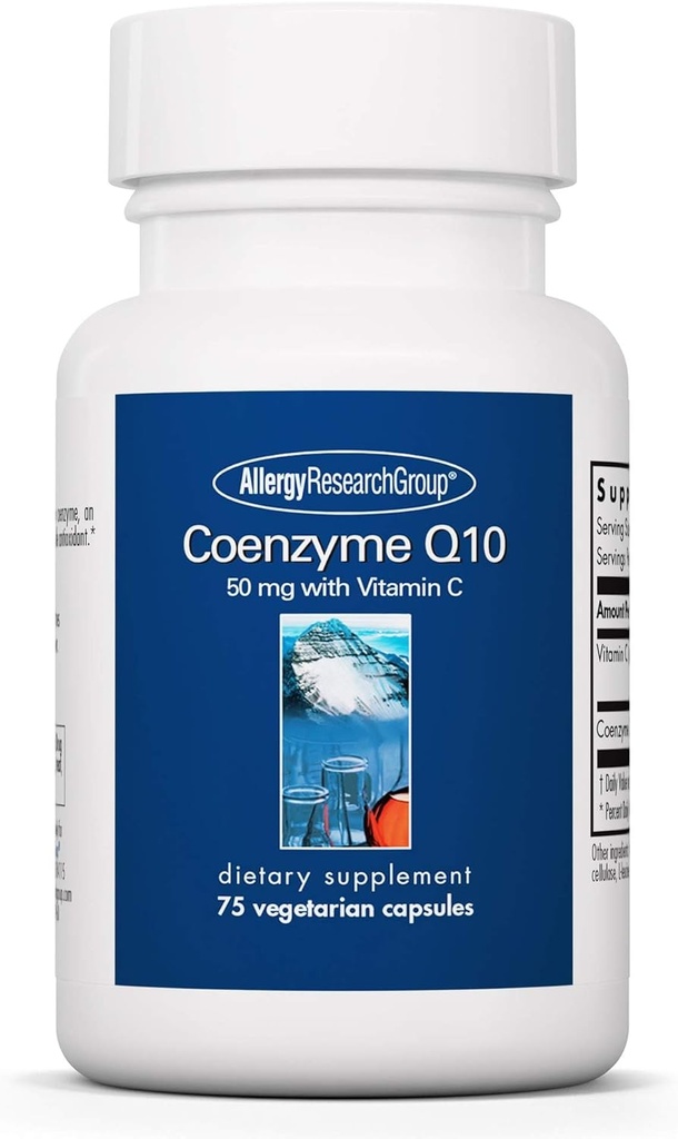 Allergy Research Group Coenzyme Q10 תוסף - עם ויטמין C, בריאות הלב, CoQ10 50 מ"ג, Ubiquinol, Antioxidant, Vegetarian כמוסות - 75 הרוזן