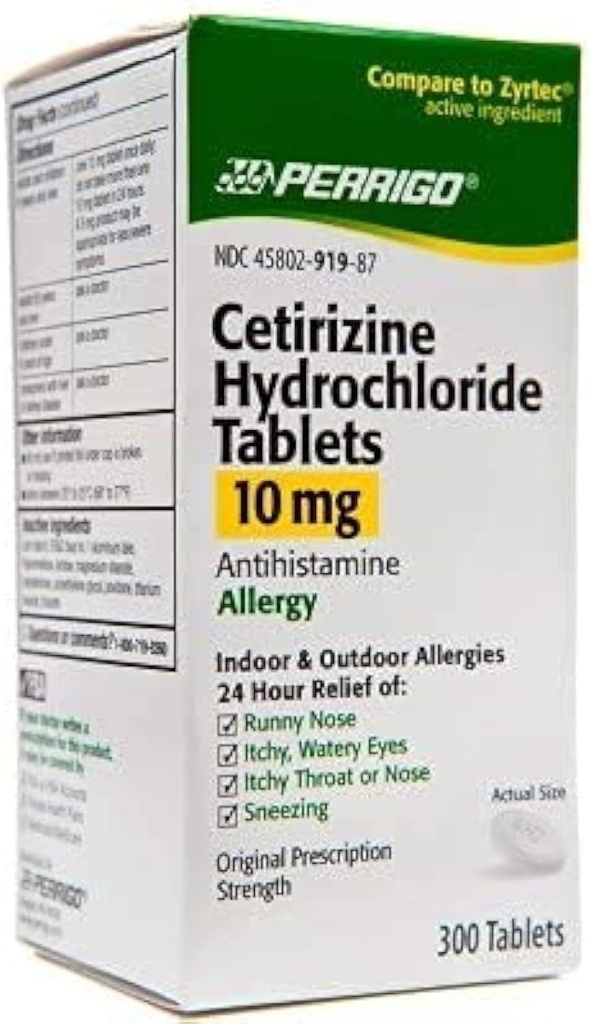 Perrigo Cetirizine hydrochloride טבליות 10mg, 300-Count