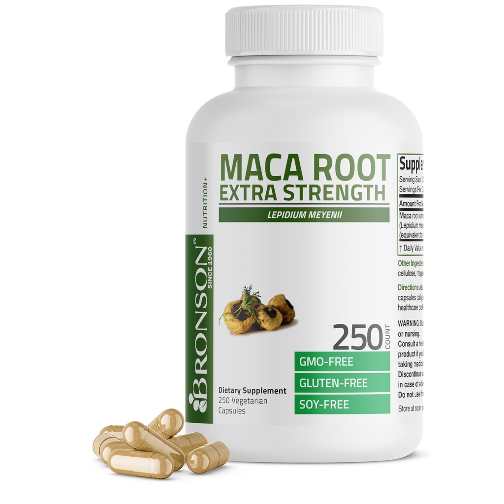Bronson Maca Root אקסטרה Lepidium Meyenii, Non-GMO, 250 קפסולות צמחוניות