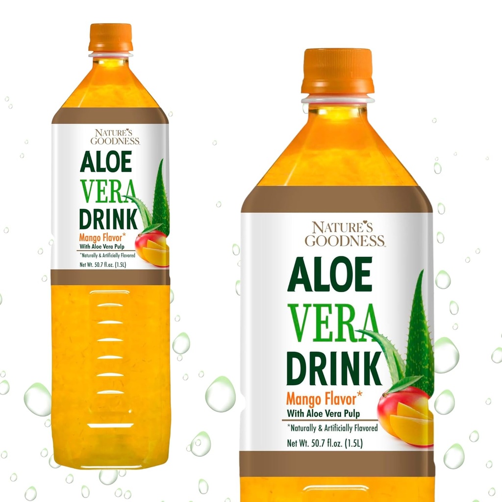 Goodness Aloe Vera לשתות עם Pulp מנגו פלפור - 50.7 Fl Oz (1.5 L) - מרעננים Beverage with Real Aloe Vera Juice