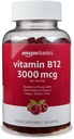יסודות ויטמין B12 3000 mcg Gummies, ייצור אנרגיה רגילה ומטבוליזם, תמיכה במערכת החיסון, Raspberry, 100 Count (2 לכל מנה) (לשעבר Solimo)
