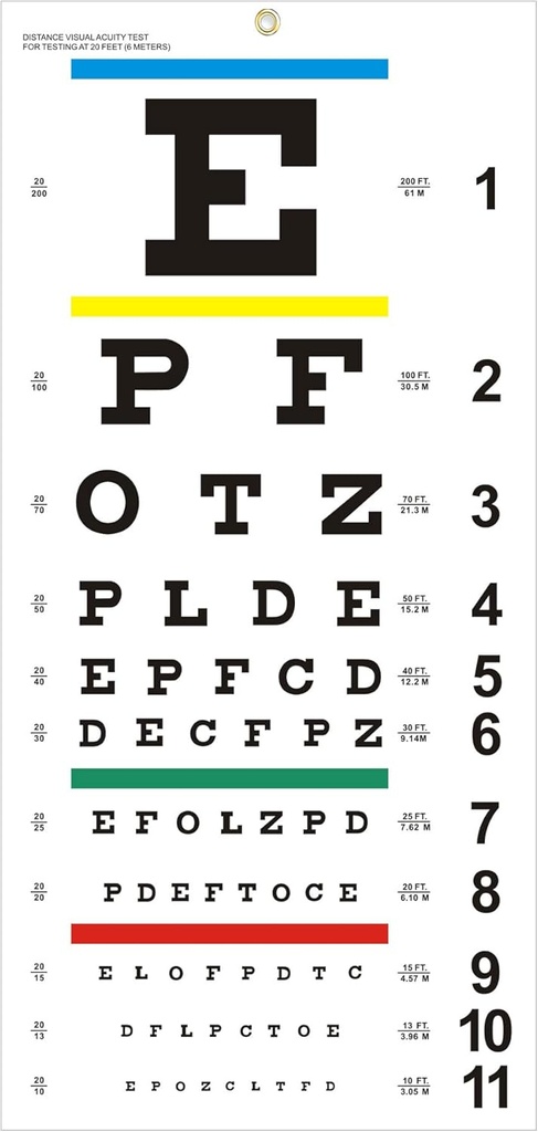 דף העין, שדרג Snellen Eye Chart for Eye Tests 20 Feet, 22x11 Inches פלסטיק Low Vision Charts Wall Chart with Metal Eyelet for Kids Gifts Wall קישוט (20 Feet Test Distance)