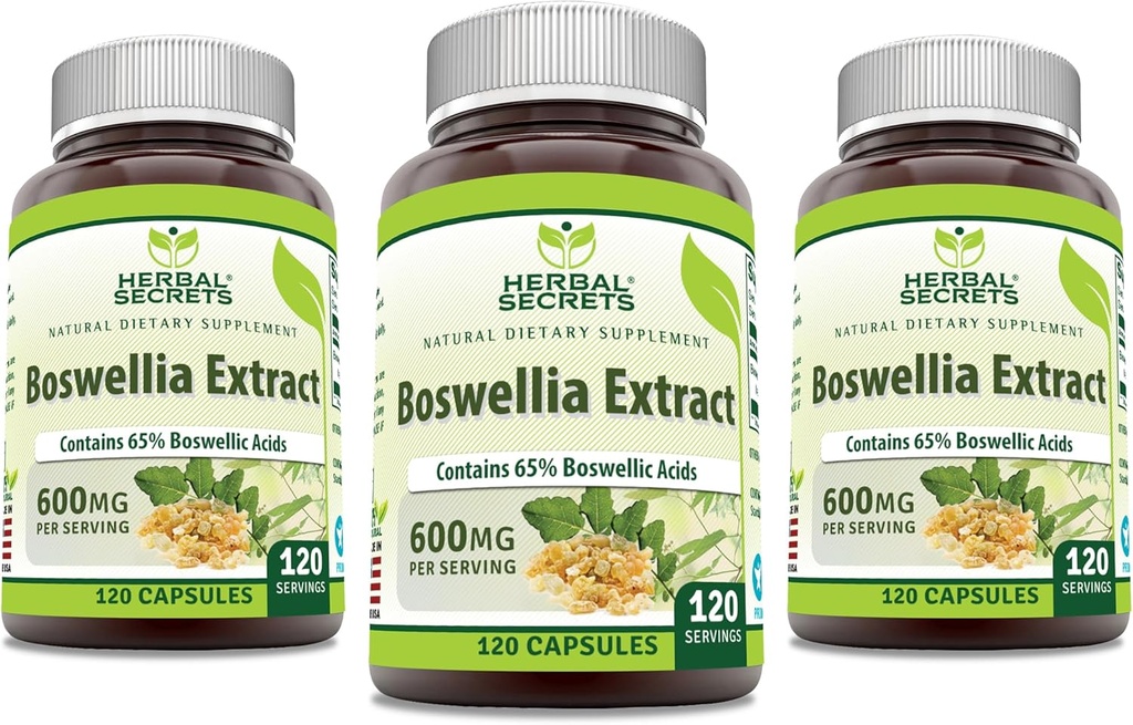 Herbal Secrets Boswellia Serrata לחלץ (65% Boswellic Acids) 600 מ"ג קפסולות תוספי מזון | Non-GMO | Gluten Free (120 | 3 Pack)