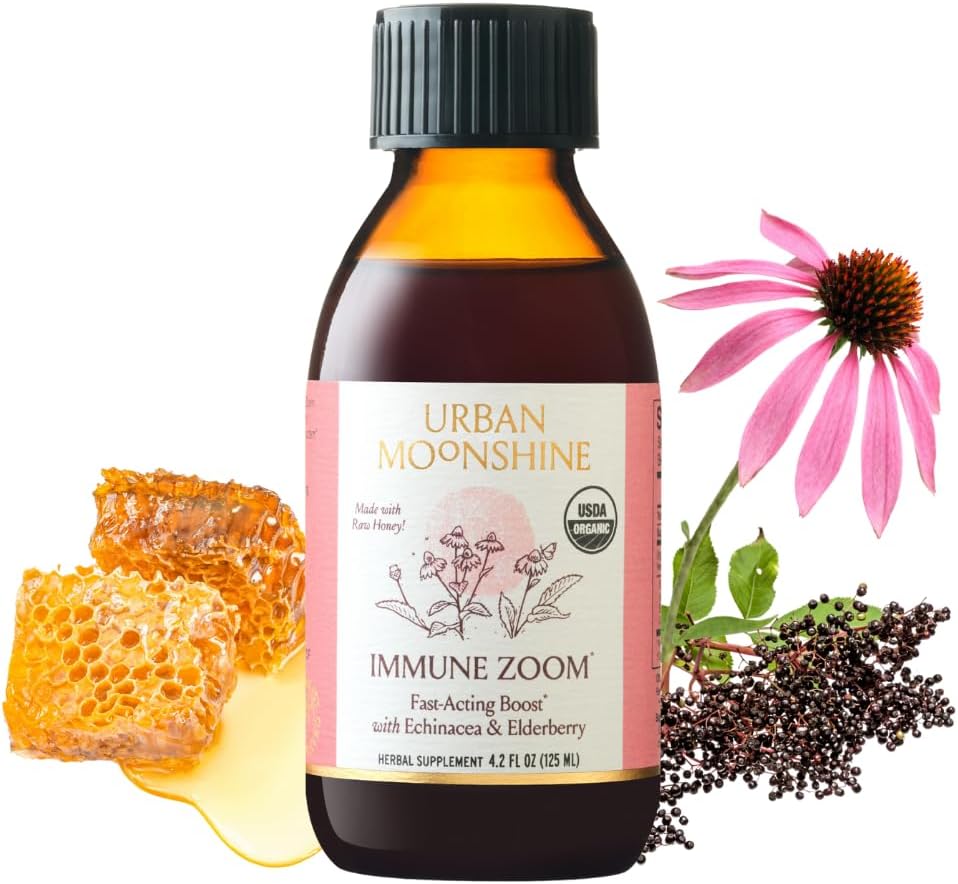 Urban Moonshine Immune זום - Fast-Acting Immunity Boost - Organic Elderberry Syrup - Echinacea - Raw Honey - Certified Organic - Natural - 4.2