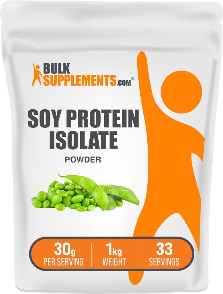 BulkSupplements.com Soy Protein Isolate אבקת חלבון טבעונית, Unflavored - Pure & Gluten חינם, 30g לכל משרת, 1kg (2.2 lbs) (Pack of 1)