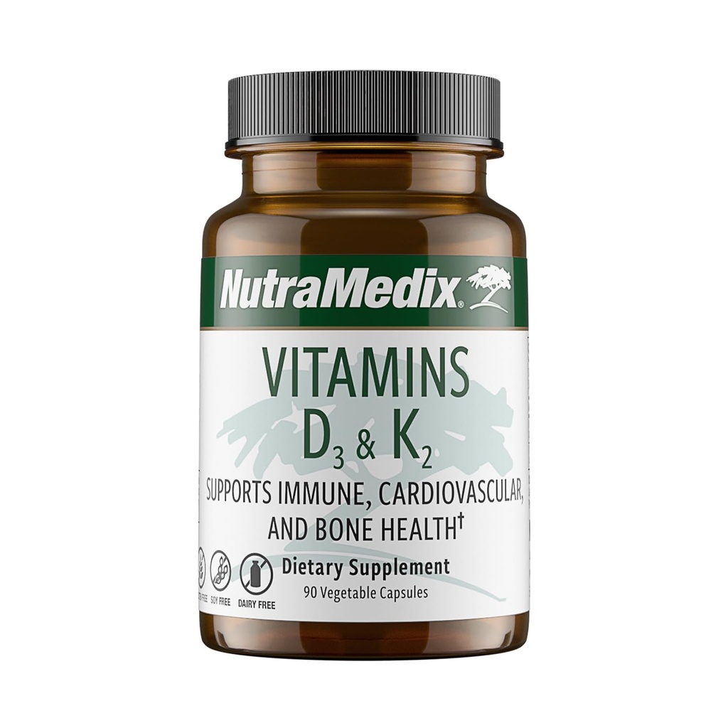 NutraMedix ויטמין D3 ו-K2 Immune תומך תוספת לנשים וגברים - עזרה תמיכה בריאות הלב - Can Assist with Calcium Metabolism (90 קפסולות)