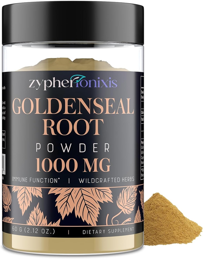 אבקת שורש Goldenseal Rootאבק 1000 מ"ג - תוסף אבקת זהב עבור Immune & Gut, Pure & Natural Herbal Goldenseal תוסף, Gluten Free - 60 ליטר (1בק)
