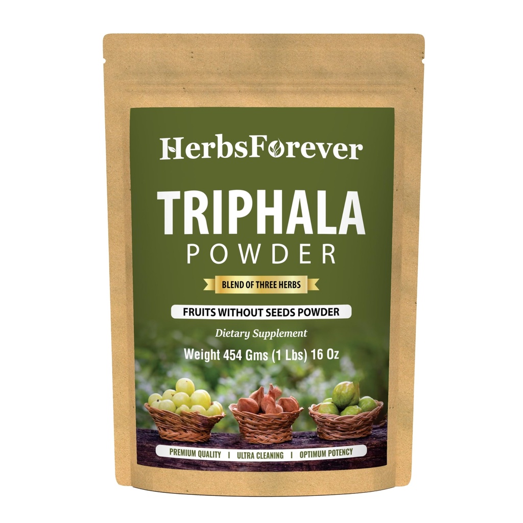 Herbsforever Triphala Churna אבקת Ayurvedic פורמולה תומך Detoxification ו Rejuvenation non GMO, טבעוני 454 GMS