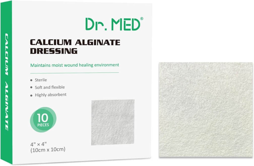 ד"ר מד Calcium Alginate Wound Dressing 4"x4", 10 Individual Pack High Absorption Dressing Gauze, Non-Stick Pads, Soft and Comfortable Patch for Wound Care, Faster Healing