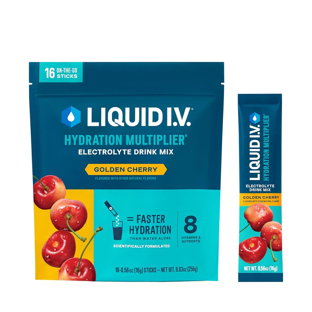 נוזל I.V. hydrotion Multiplier® - דובדבן - אבקת הידרה Packets | אבקת אלקטרוליטה Mix | Convenient Single-משרתת Sticks | Non-GMO | 16 משרתים (Pack of 12)