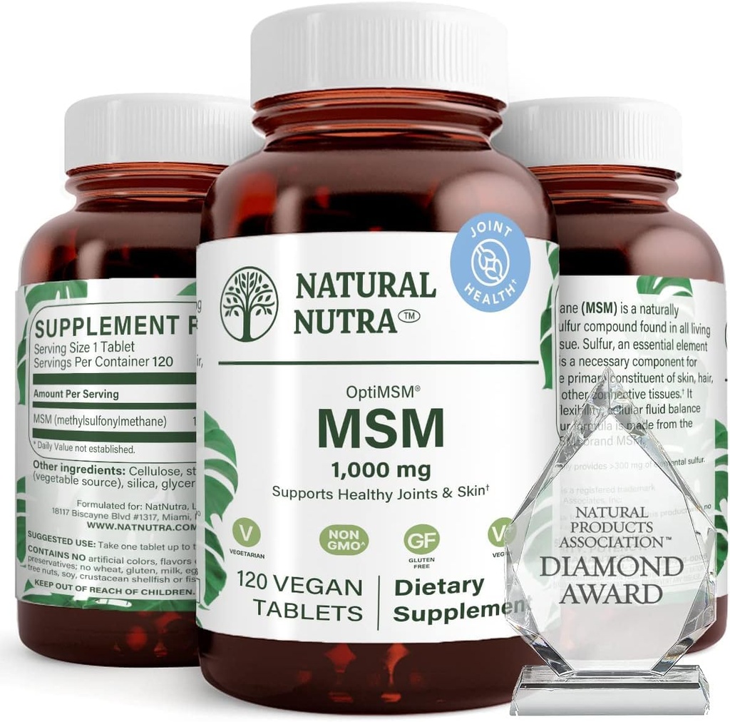 טבעי Nutra OptiMSM, MSM תוספת עם Sulfur, למנוע שיער רזה, להגדיל גמישות משותפת בריאות העצם, Cartilage בריאות, עוזר תמיכה פלוידזון, 1000 מ"ג, (120) טבליות טבעוניות