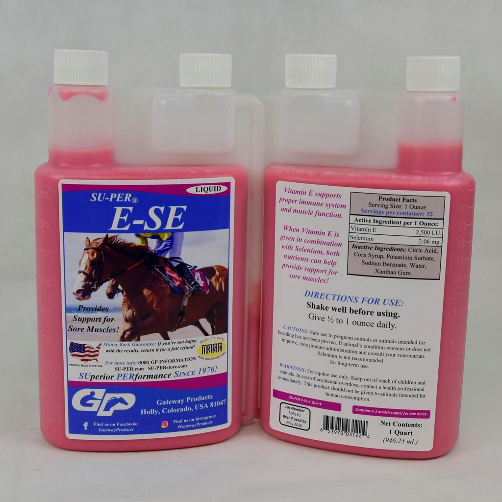 SU-PER E-Se Horses Antioxidant תוסף - ויטמין E & Selenium עבור Sore השרירים תמיכה - 1 Quart, 1 חודש אספקה (30 ימים)