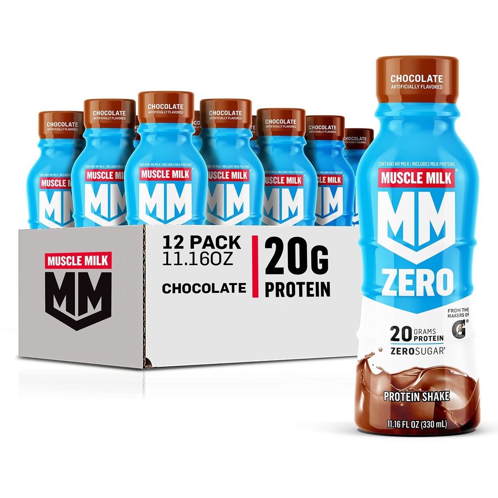 חלב שרירים אפס חלבון שקד, שוקולד, 20 גרם חלבון, Zero Sugar, 100 קלוריות, Calcium, ויטמין A, C & D, 4g סיבים, מזון מתפתל, שחזור עבודה, אריזה במאי Vary, 11.16 Fl Oz (Pack של 12)