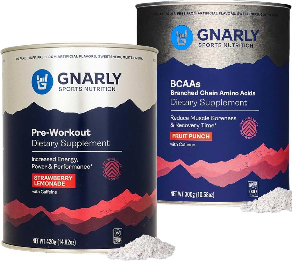Gnarly Nutrition Gnarly Preworkout Strawberry Lemonade (14.82oz) BCAAs פירות Punch (10.58oz)