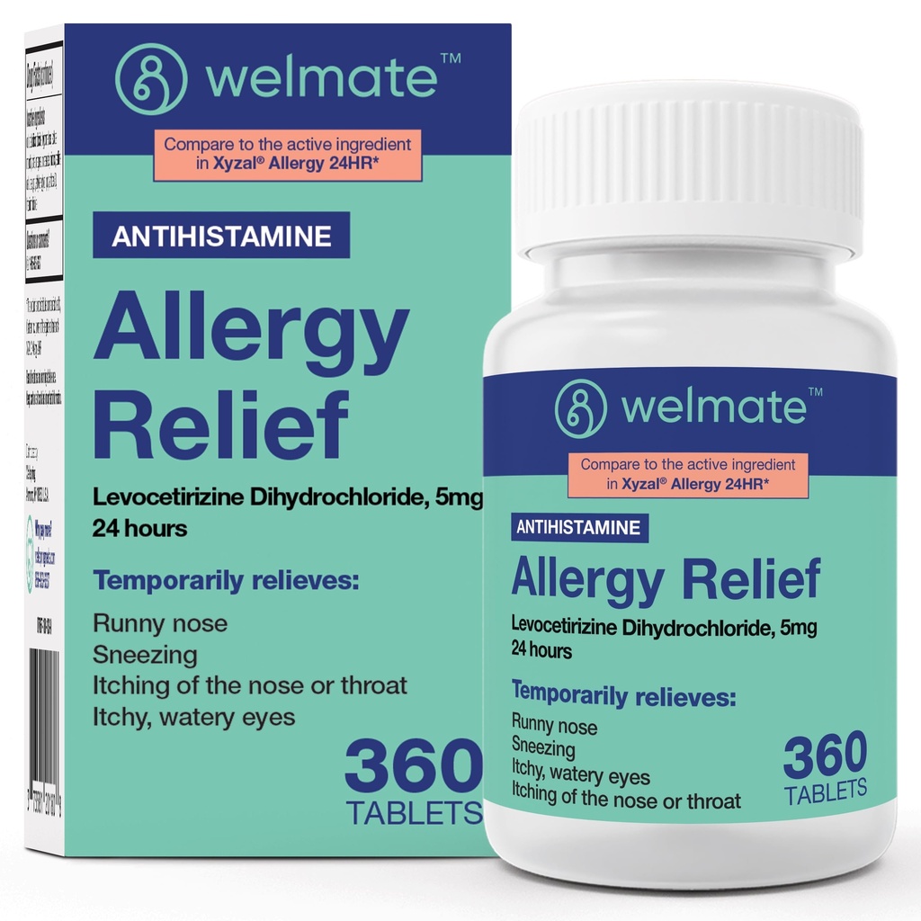 WeLMATE - Levocetirizine Dihydrochloride 5 מ"ג (360 ct) - תרופות אלרגיה לא מבושלות - 24 שעות - Antihistamine - Generic Allergy Pills - Over-The-Counter