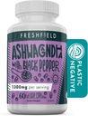 Freshfield Ashwagandha עם Black Pepper. תוספת טבעונית ידידותית לתמיכה של Adrenal Fatigue, שריר זיכרון, Thyroid וחוזק. All Natural 1300 מ"ג קפסולות