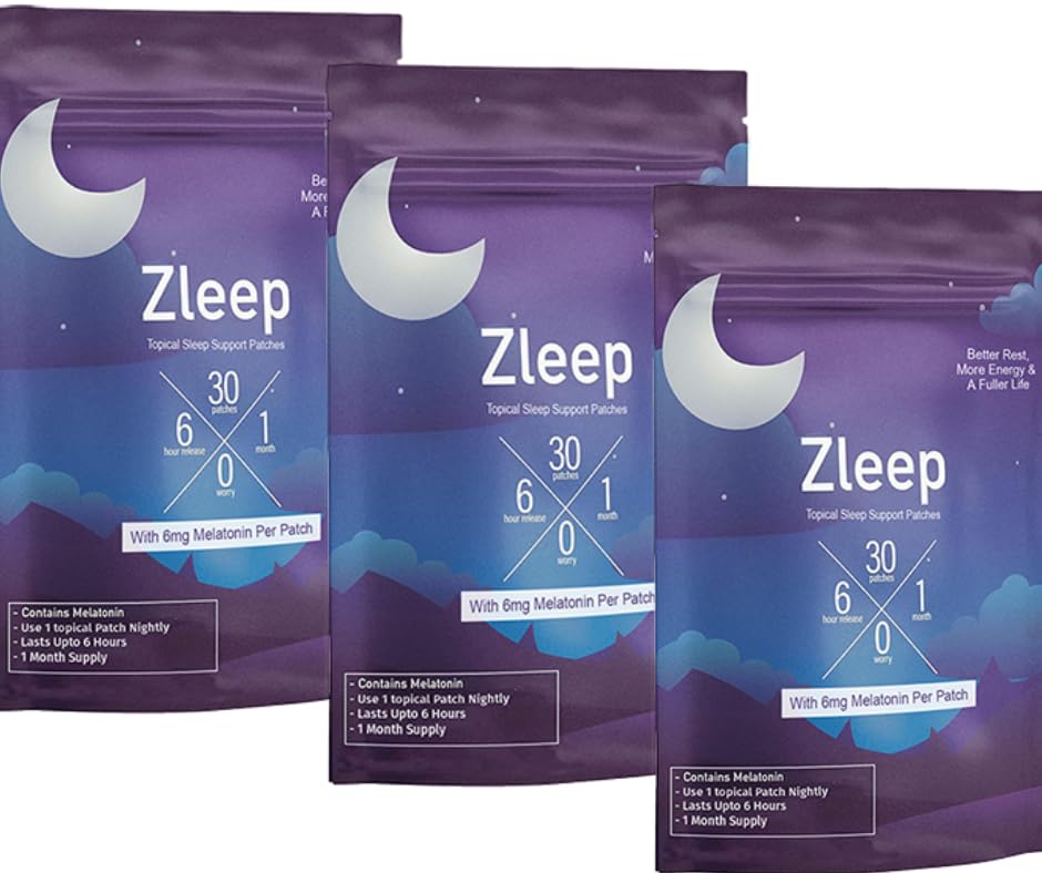Zleep - Sleep Patches w/Dream Complex and Melatonin כדי לקדם איכות שינה ולהפחית עייפות (3 Pack, 90 Patches)