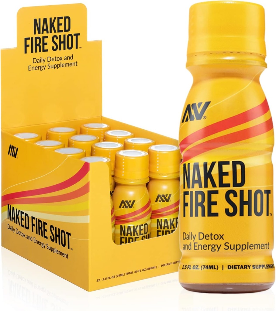 NAKED תזונה עירום Fire Shot - Natural Energy Shots, ג'ינג'ר Root, Raw Apple Cider Vinegar, אורגני ג'ינסנג ו- Ashwagandha, Detox, Energy Wellness Shots - 2.5Oz, 12 Pack