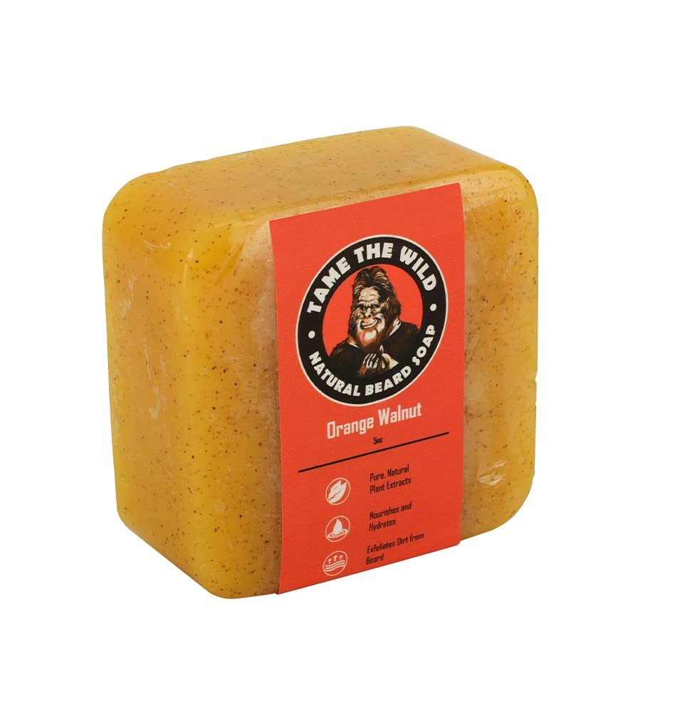 שם The WILD Orange Walnut Beard Soap Bar - 5 oz Exfoliating Beard Wash and Face Scrub - Shea Butter and קוקוס שמן ניקויser - הידור Grooming Soap - יום של האב מתנה