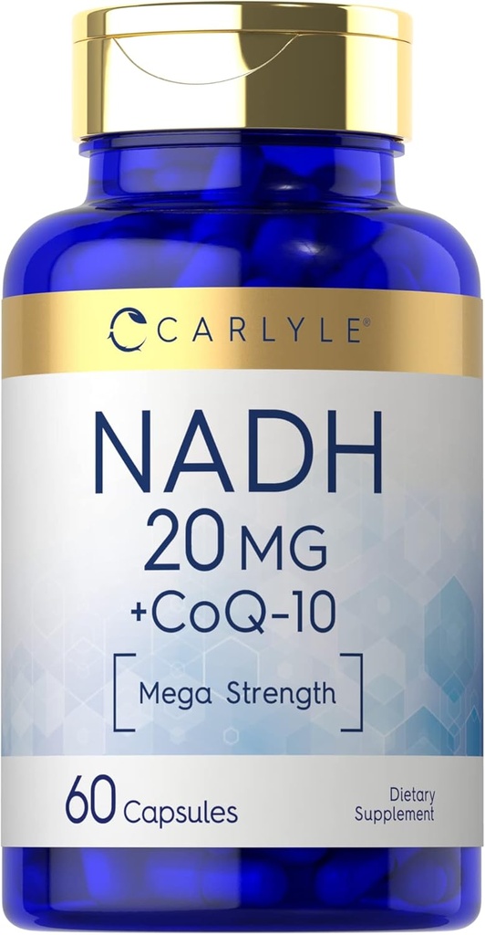 Carlyle NADH CoQ10 תוסף | 20 מ"ג | 60 קפסולות | Mega Power | Non-GMO, Gluten Freeten Free