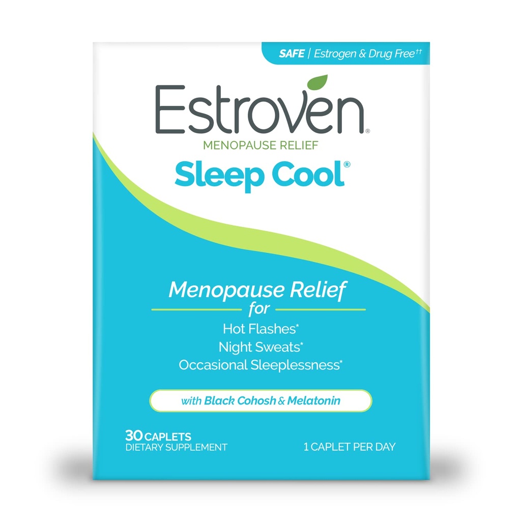 Estroven Sleep Cool for Menopause הקלה, 30 Ct, Sleep Support Supplement with Clinically Proven Ingredients to Relieve Menopause סימפטומים בתוספת Night Sweats & Hot Flash, Drug-No & Gluten-No & Gluten-No