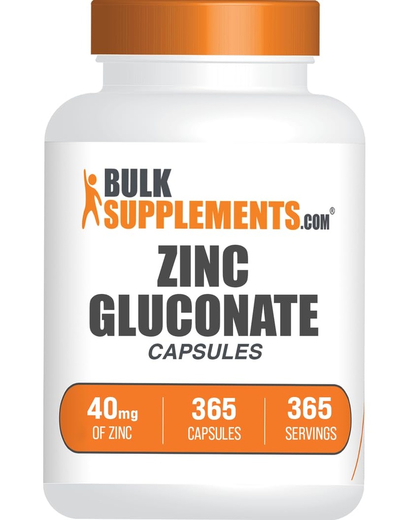 BulkSupplements.com Zinc Gluconate כמוסות - תוספי Zinc, for Immune Support - Gluten Free, 1 קפסולה לשרת, 365 Count (Pack of 1)