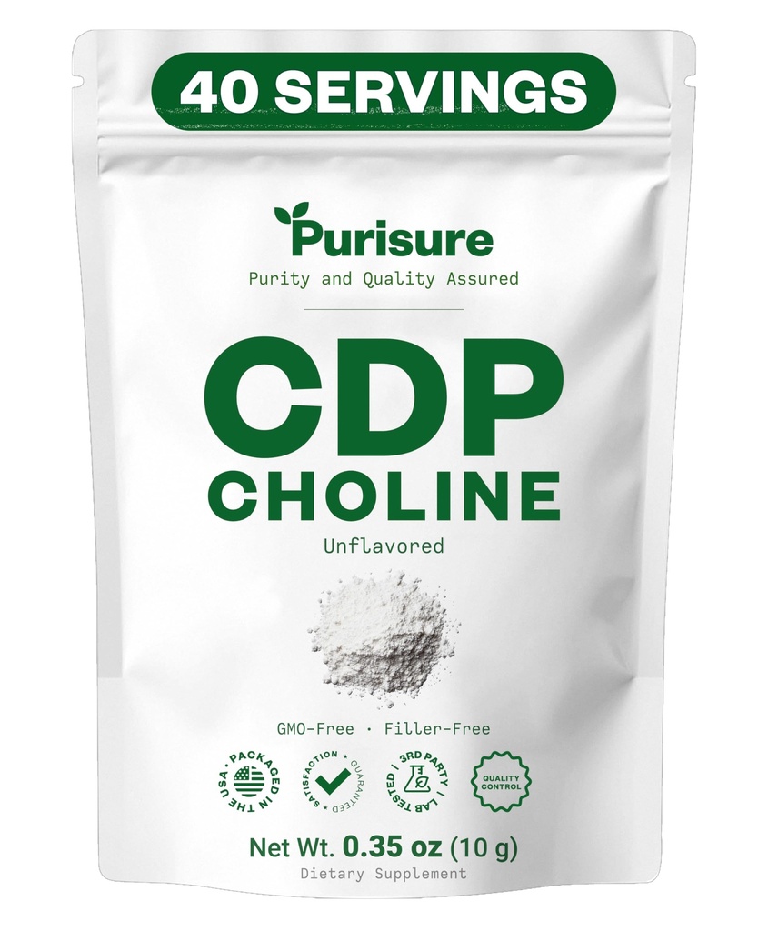 אבקת CDP Choline, 10g, CDP Choline תוספי תמיכה תשומת לב, פוקוס, אנרגיה, אבקת Citicoline עבור פונקציונליות קוגניטיבית, מגביר מוטיבציה ופרודוקטיביות, 40 משרתים
