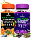 Irish Sea Mosss & Black Seed Oil מסטיקנים בונדלה - 120 גמונים דובים - Elderberry לילדים ומבוגרים - Nigella Sativa עם Ashwagandha & Honey