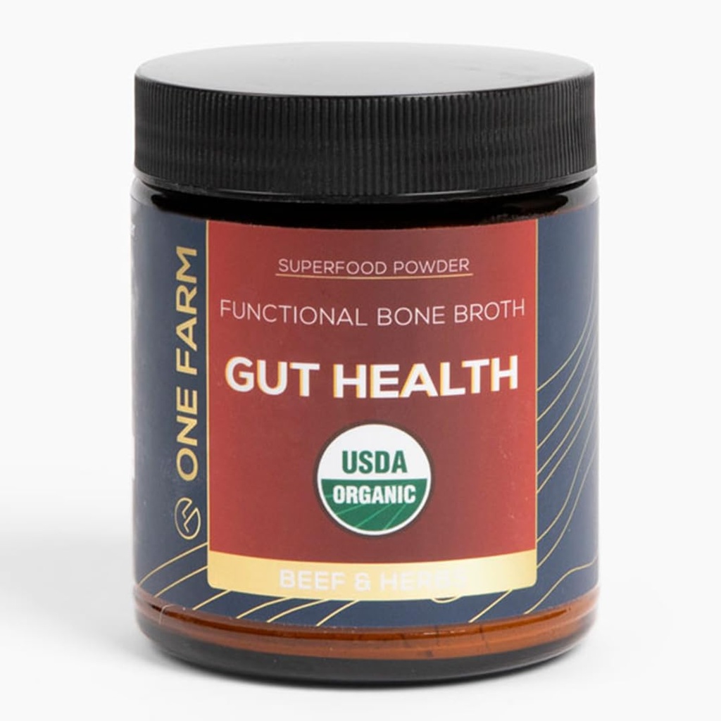 One Farm Superfood אבקה Gut Health, אורגני Gut Soothing בלגן טרוםביוטיקה, Non-GMO, Prebiotics with Bone Broth, טורקיה Tail Mushroom, Slippery Elm, ו Marshmallow Root for GI Health