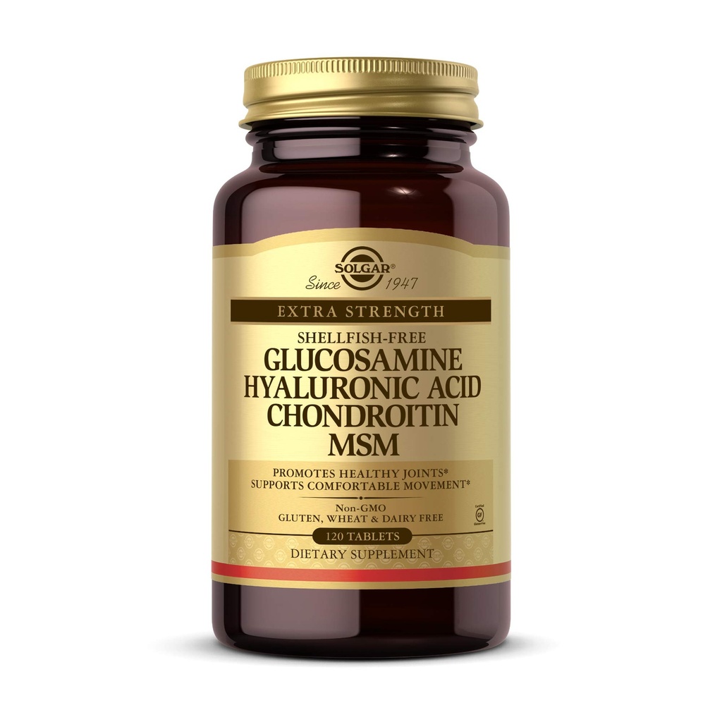 Solgar Glucosamine Hyaluronic Acid Chondroitin MSM, 120 טבליות - תומך משותףים בריאים - תמיכה טווח של תנועה וגמישות - כוח נוסף, Shellfish חינם - non-GMO, Gluten חינם - 40 משרתים חינם - 40 לשרתים