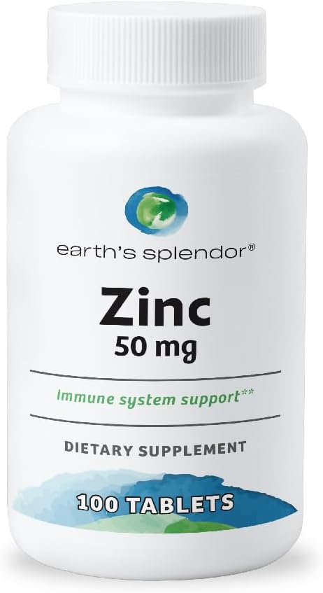 תוספי התמיכה של כדור הארץ, עם Zinc 50 מ"ג, עוזרים לשמור על בריאות העור, חיטה חינם, ללא צבע מלאכותי או פלבדור, מינרלים תוספת לגברים ונשים (100 טבליות)