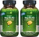 Irwin Naturals High Potency Mega D3 & K2 + תמצית Turmeric עבור עצמות בריאות, Immune function & Positive Mood - Advanced Absorption with Magnesium, Turmeric, Bamboo & אומגה שמן - 60 Softgels