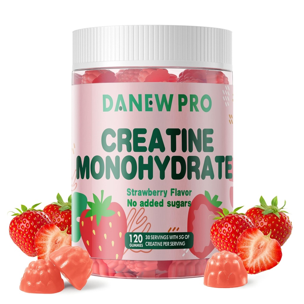 NSF מוסמך Creatine Gummy 5g - Creatine Monohydrate חניכיים עבור גברים ונשים, Creatine Monohydrate עבור כוח שרירים, בונה שרירים, אנרגיה Boost, Pre-Workout תוסף ( Count)-Strawberry