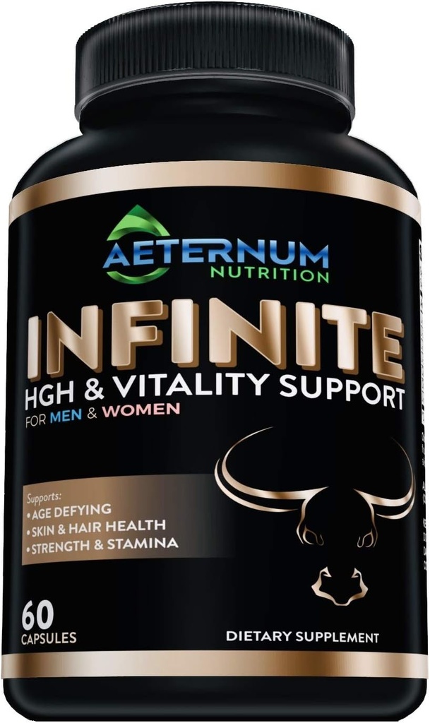 Infinity - HGH - טסטוסטרון - תוסף Vitality - Includes Argnine-Glutamine, ועוד! תומך כוח, Stamina, Skin & Hair Health, growth. גברים ונשים 60 קפסולות לבקבוק