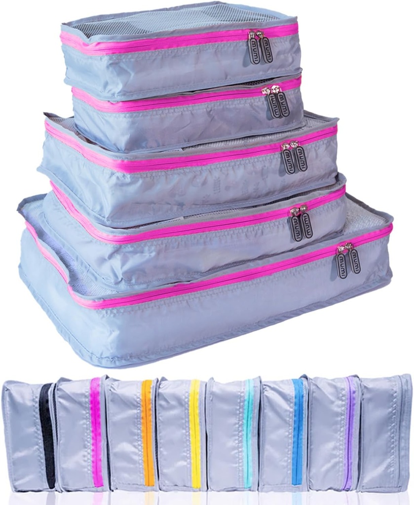 MUMI Packing Cubes – 5-Piece Compression Packing Cubes for Travel, Luggage Organizers for Suitcases, Carry-On Bags, Backpacks, and Duffel Bags – Space-Saving Travel Essentials - Pink