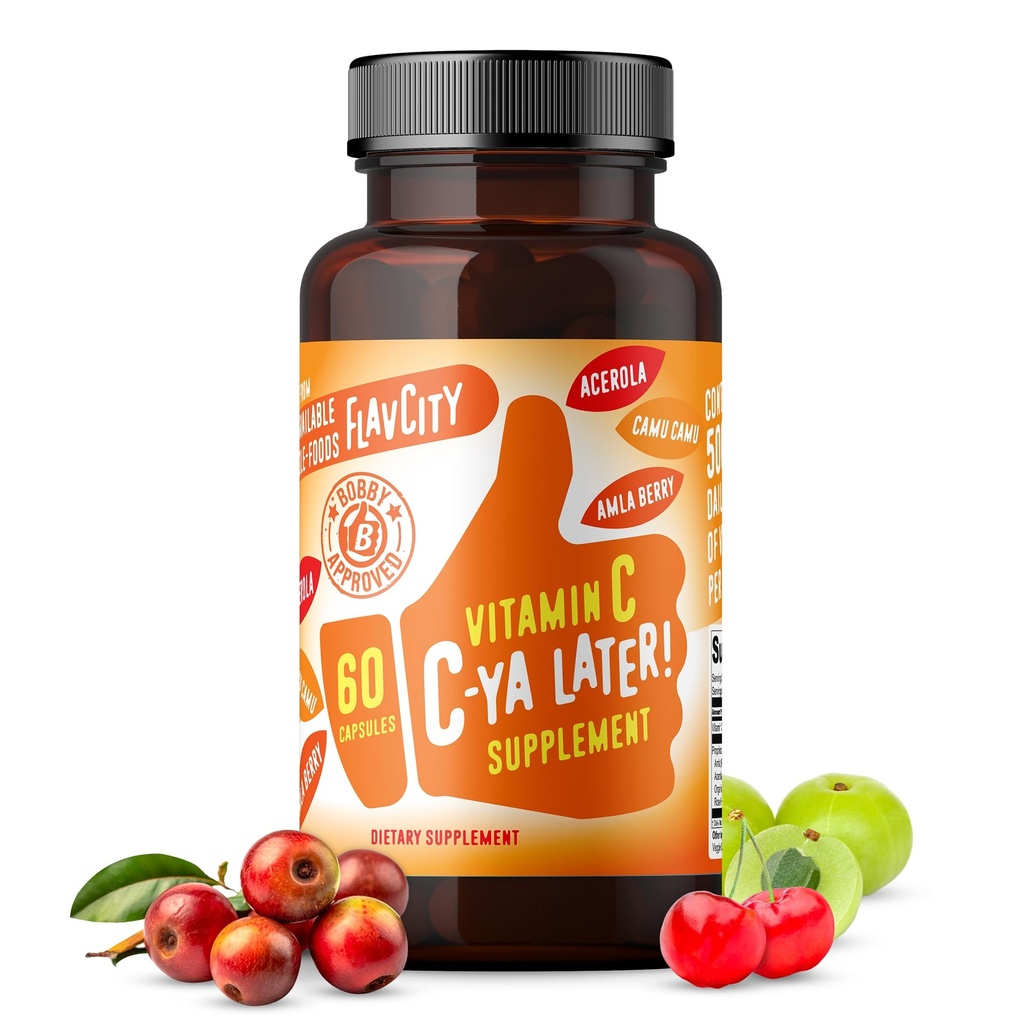 תוספי ויטמין C, C-YA מאוחר יותר! Superfood-Derived Immunity תמיכה - ויטמין C Immune תמיכה מ-Acerola Cherry, Rose Hips & Camu Camu - 500% ערך יומי (60 קפסולות)