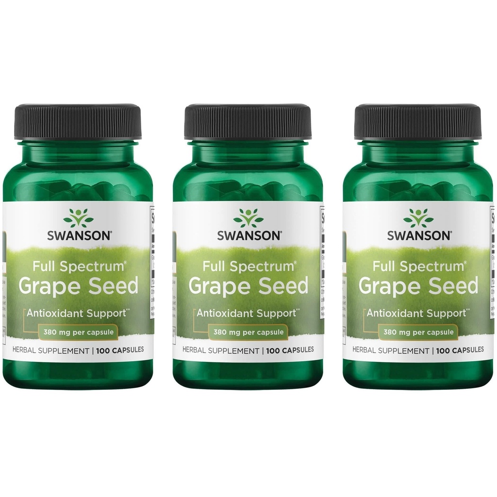 Swanson Grape Seed Heart Antioxidant Free Radicals לחץ דם בריא תומך פוליפנולים OPCS Herbal תוסף 380 מ"ג 100 קפסולות (3 Pack)