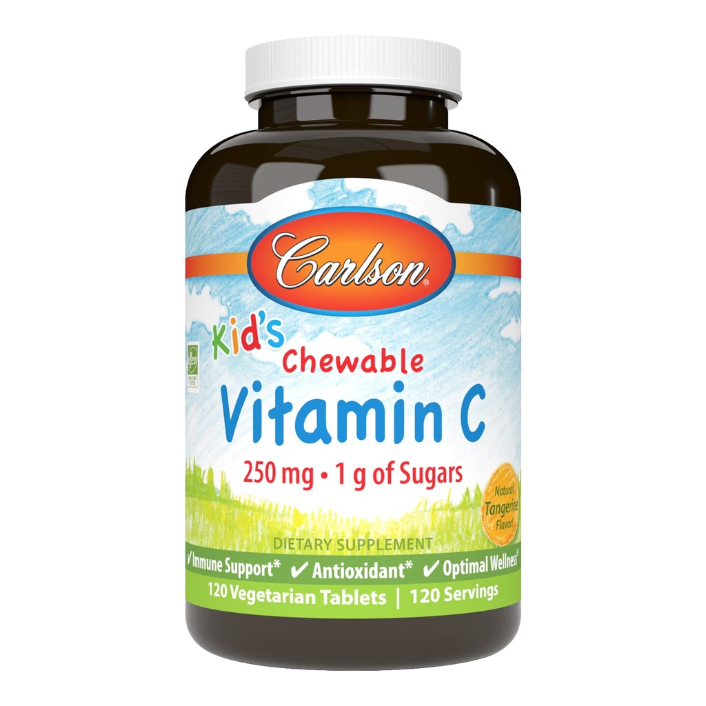קרלסון - ויטמין C, 250 מ"ג של הילד, 1 גרם של סוכרים, Immune Support & Optimal Wellness, Antioxidant, Tangerine, 120 טבליות Vegetarian