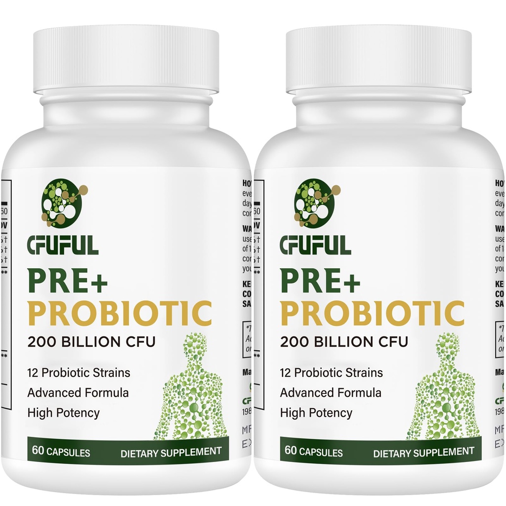 Probiotics for Women and Men - 200 מיליארד CFU 12 Strains Probiotic for Digestive Immune & Gut Health, עם תוספת פרוביוטית אורגנית של Prebiotic Shelf Stable Probiotic for Bloating 120 קפסולות